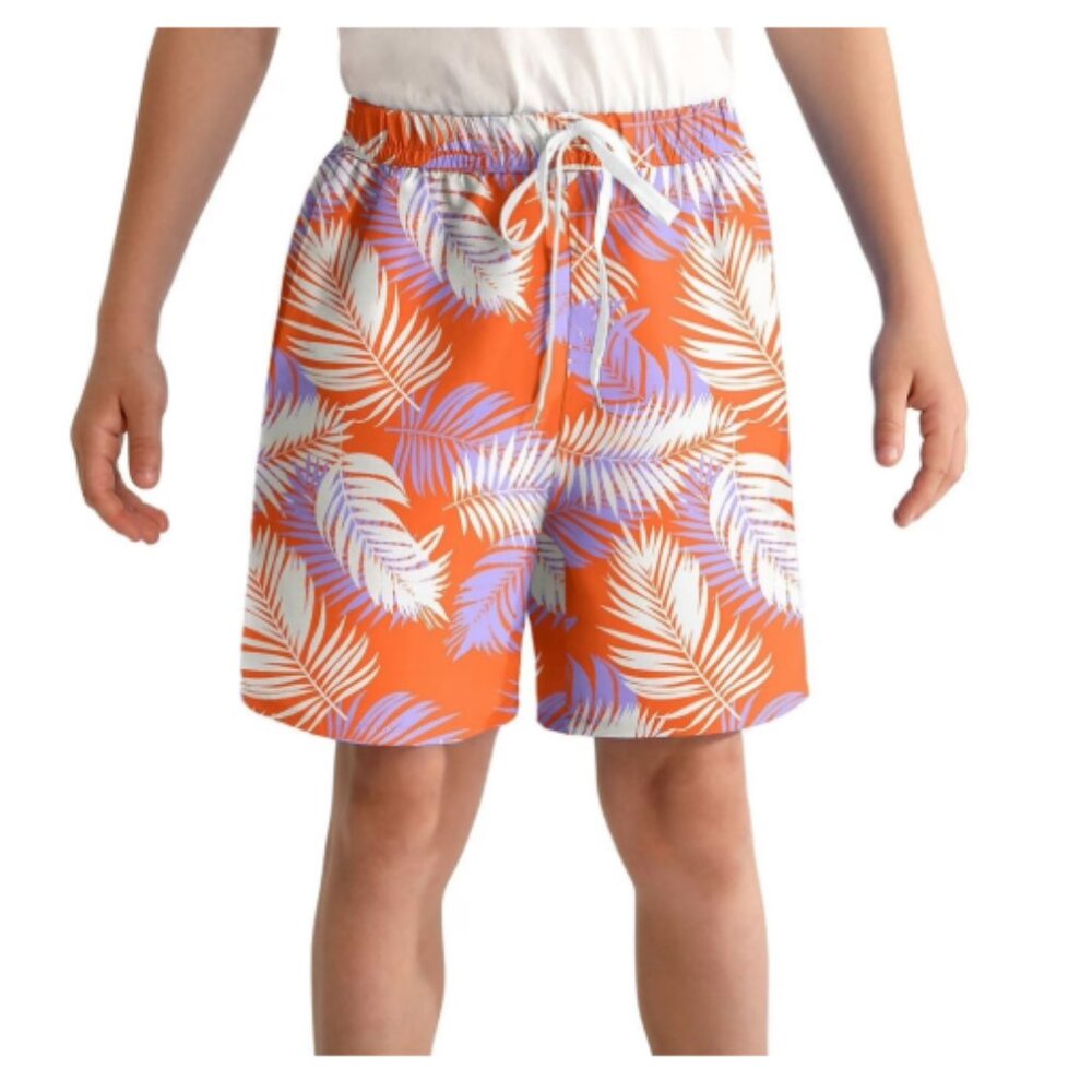 New Boys Swim Trunks with Compression Liner - Orange Plume Floral - Size 8Y